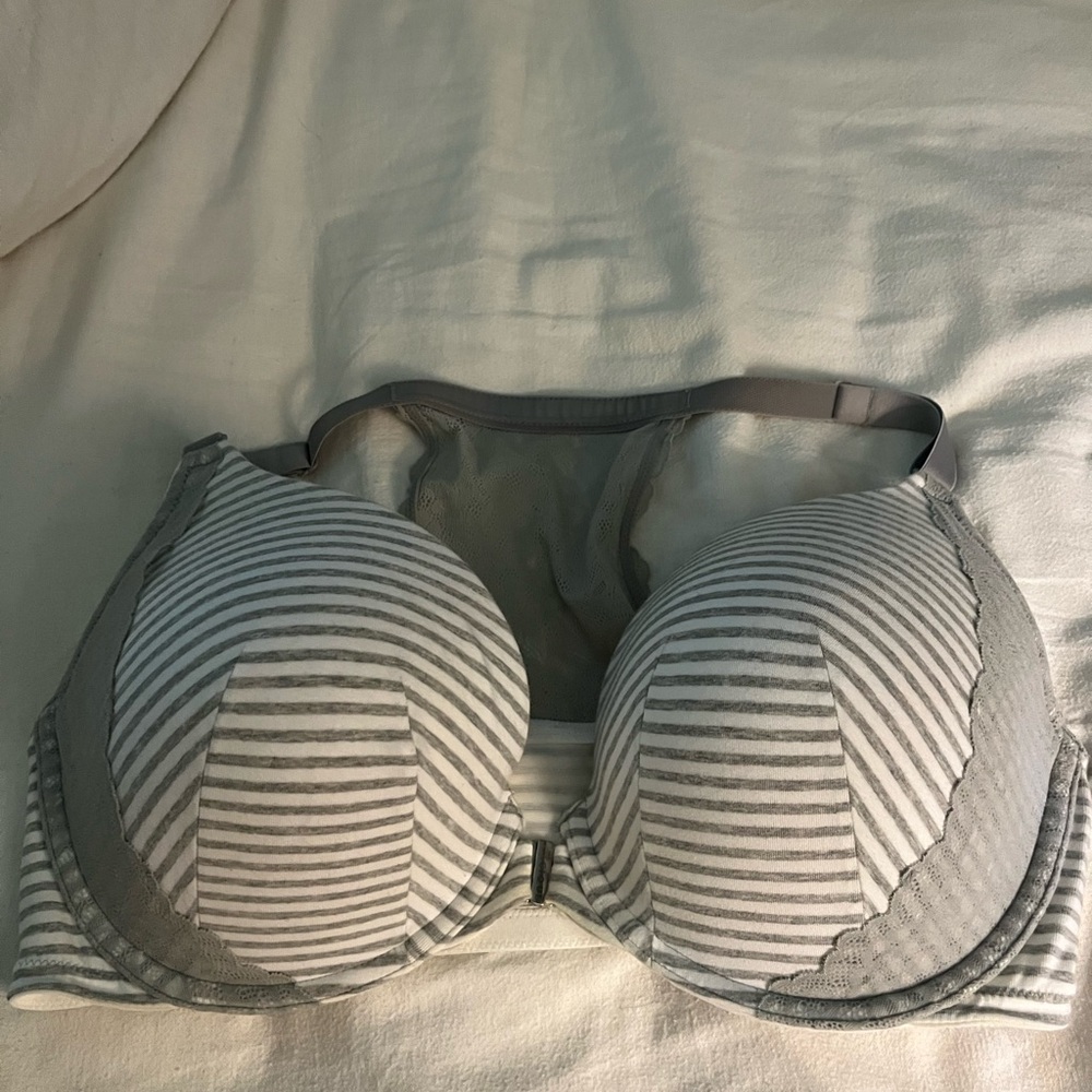 Lane Bryant Gray and White Striped Bra with Underwire Support